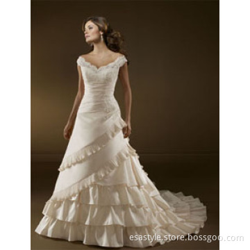 A-line Off-the-shoulder Chapel Train Satin Wedding Dress